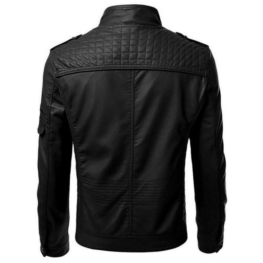 wuliLINL Men Faux Leather Zip Up Moto Biker Jacket