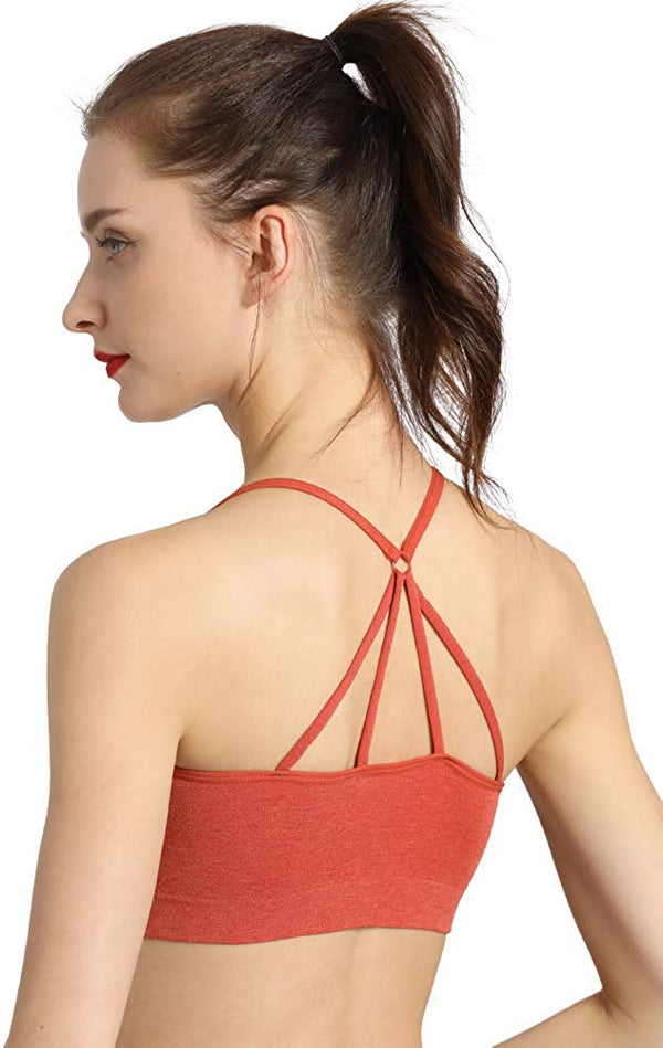 FITTIN Strappy Yoga Bra - Seamless Padded for Sports Gym Workout Fitness