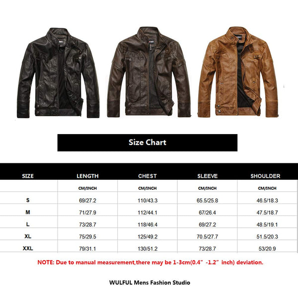 WULFUL Men's Vintage Stand Collar Leather Jacket