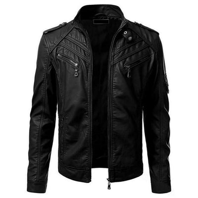 wuliLINL Men Faux Leather Zip Up Moto Biker Jacket