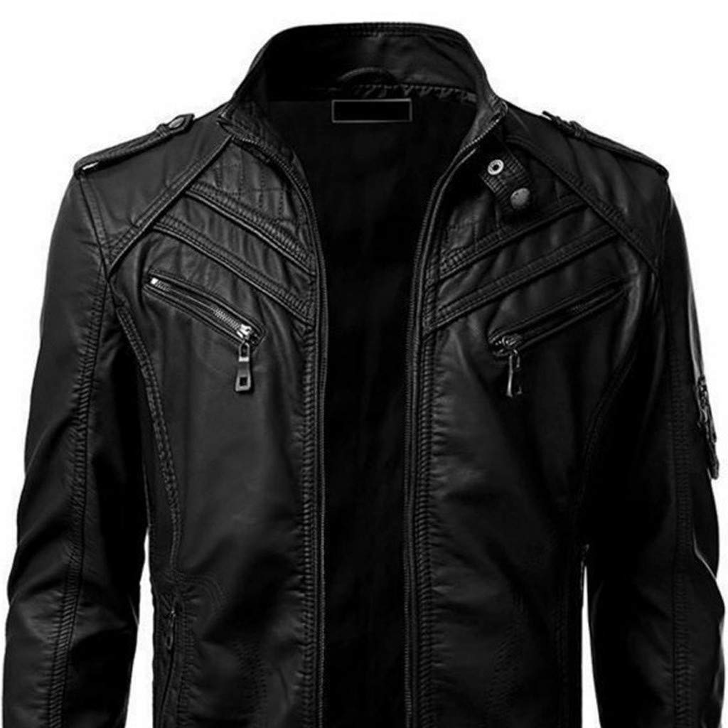 wuliLINL Men Faux Leather Zip Up Moto Biker Jacket