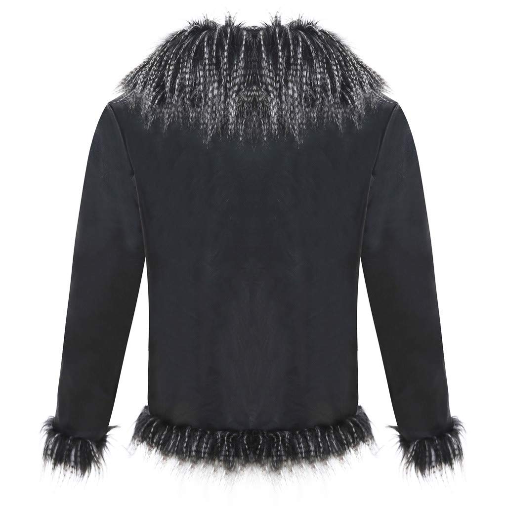 Mousmile Women Leather Jackets Fuzzy Collar Long Sleeve