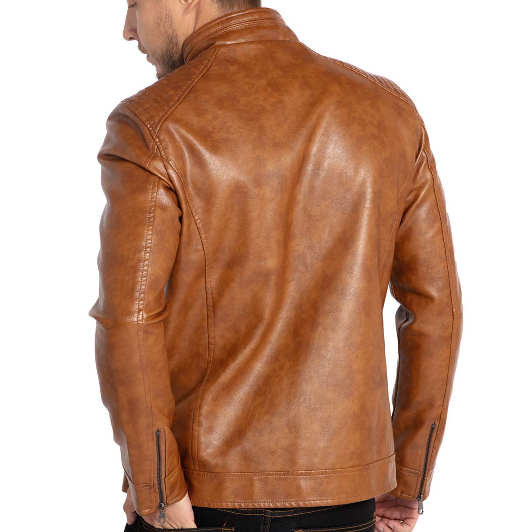 WULFUL Men's Stand Collar Leather Jacket