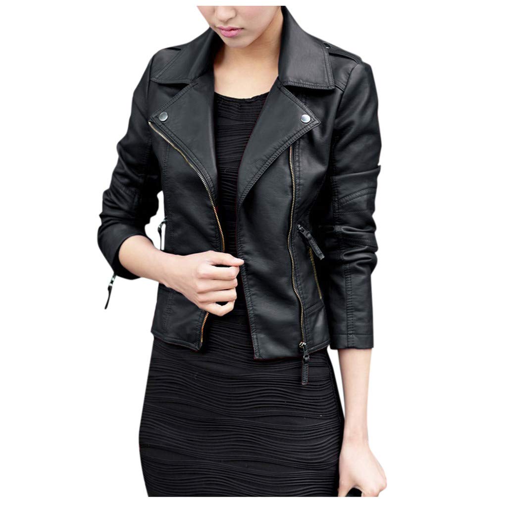 Trendy Tops for Women Leather Zipper Jacket