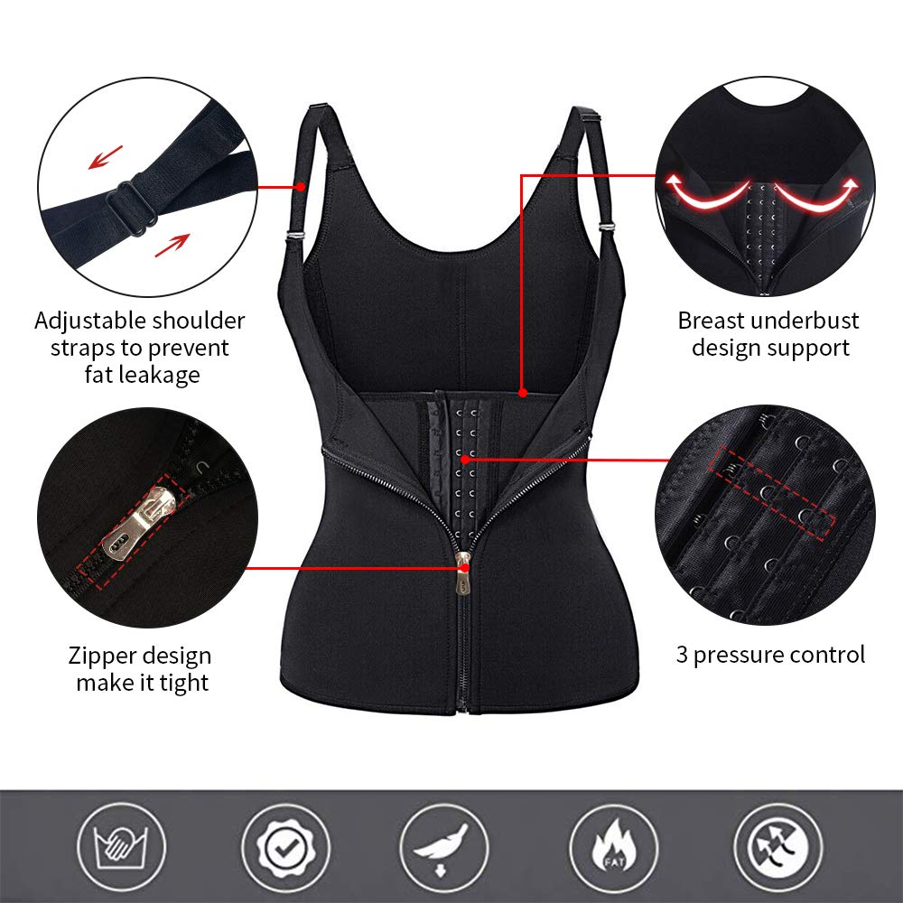 BSFASTHK Women Waist Trainer for Weight Loss - Neoprene Sweat Sauna Suits with Adjustable Strap - Body Shaper Sport Girdle
