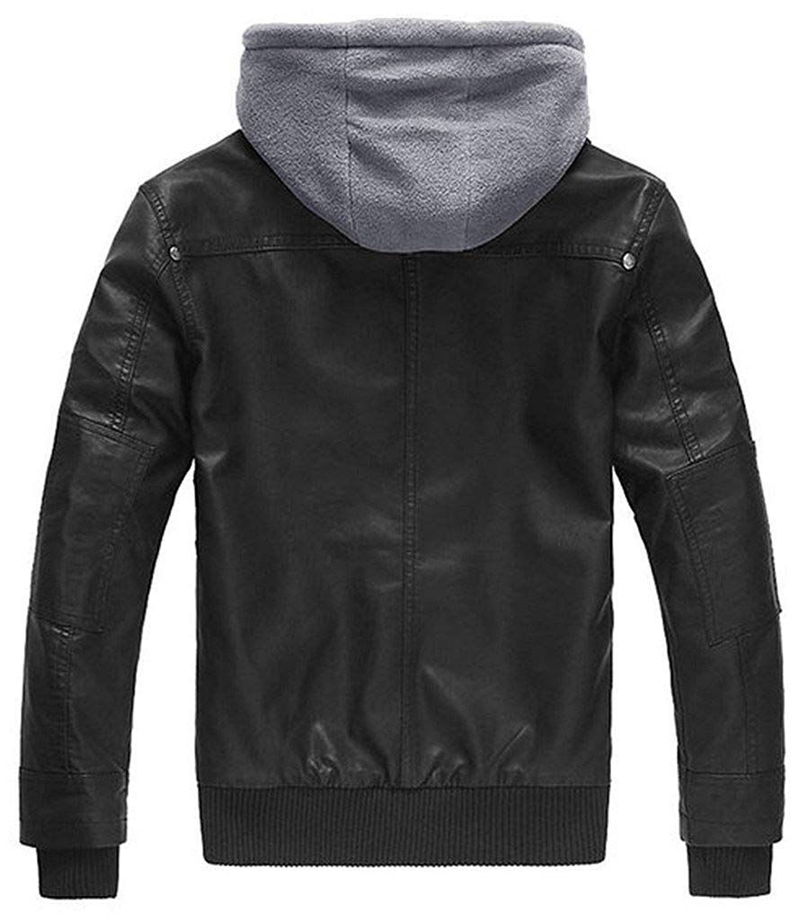 Wantdo Men's Faux Leather Jacket with Removable Hood