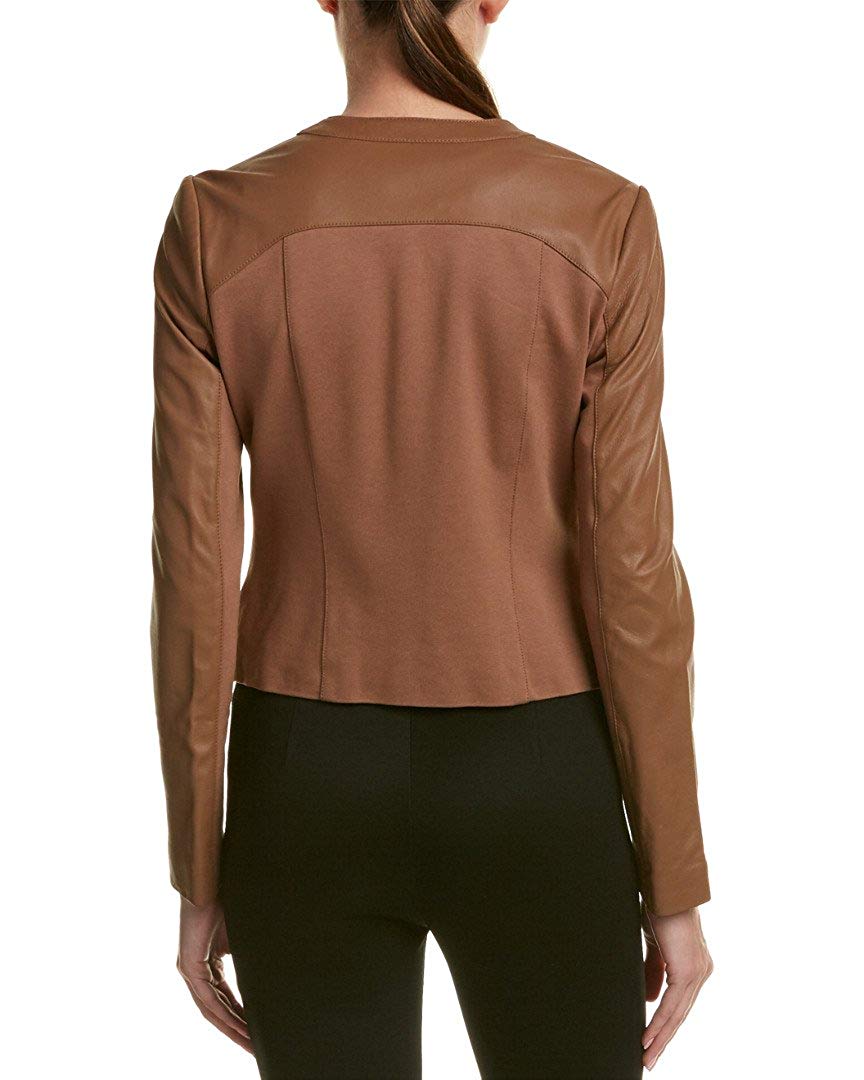 VIA SPIGA Women's Collarless Leather Jacket