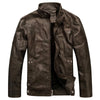 WULFUL Men's Vintage Stand Collar Leather Jacket