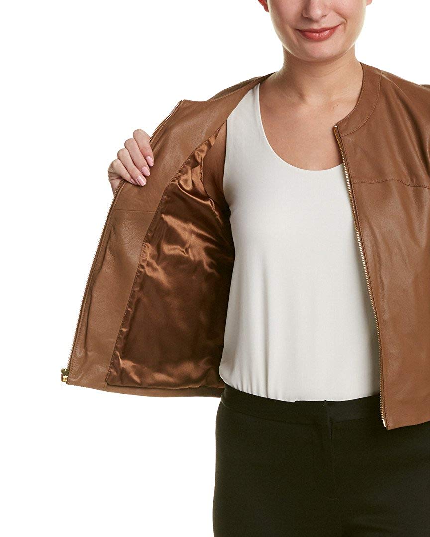 VIA SPIGA Women's Collarless Leather Jacket