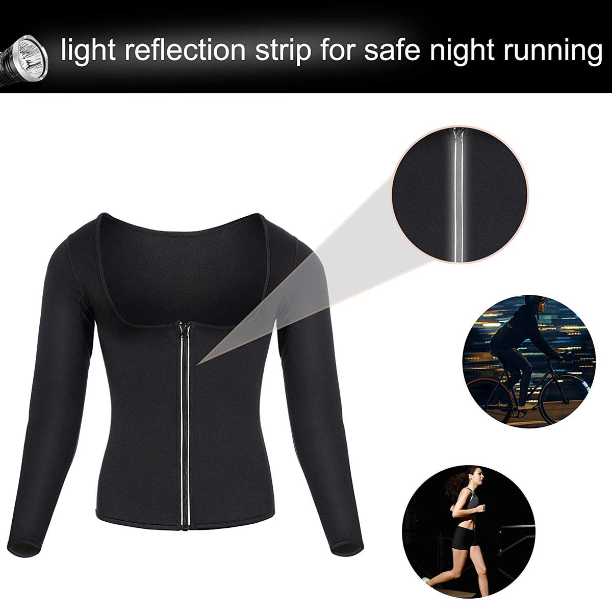 Gotoly Women Waist Trainer Hot Neoprene Shirt Sauna Suit Sweat Body Shaper Jacket Top Zipper Long Sleeve