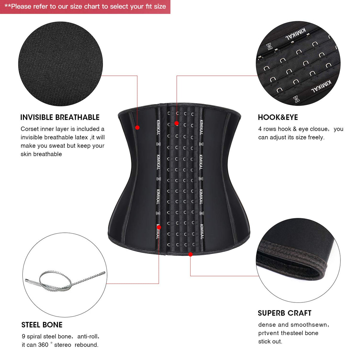 Kimikal Waist Trainer Corset for Weight Loss-Lady Sliming Fajas Gym Colombiana Latex Waist Cincher Shaper Sport Girdle Belt