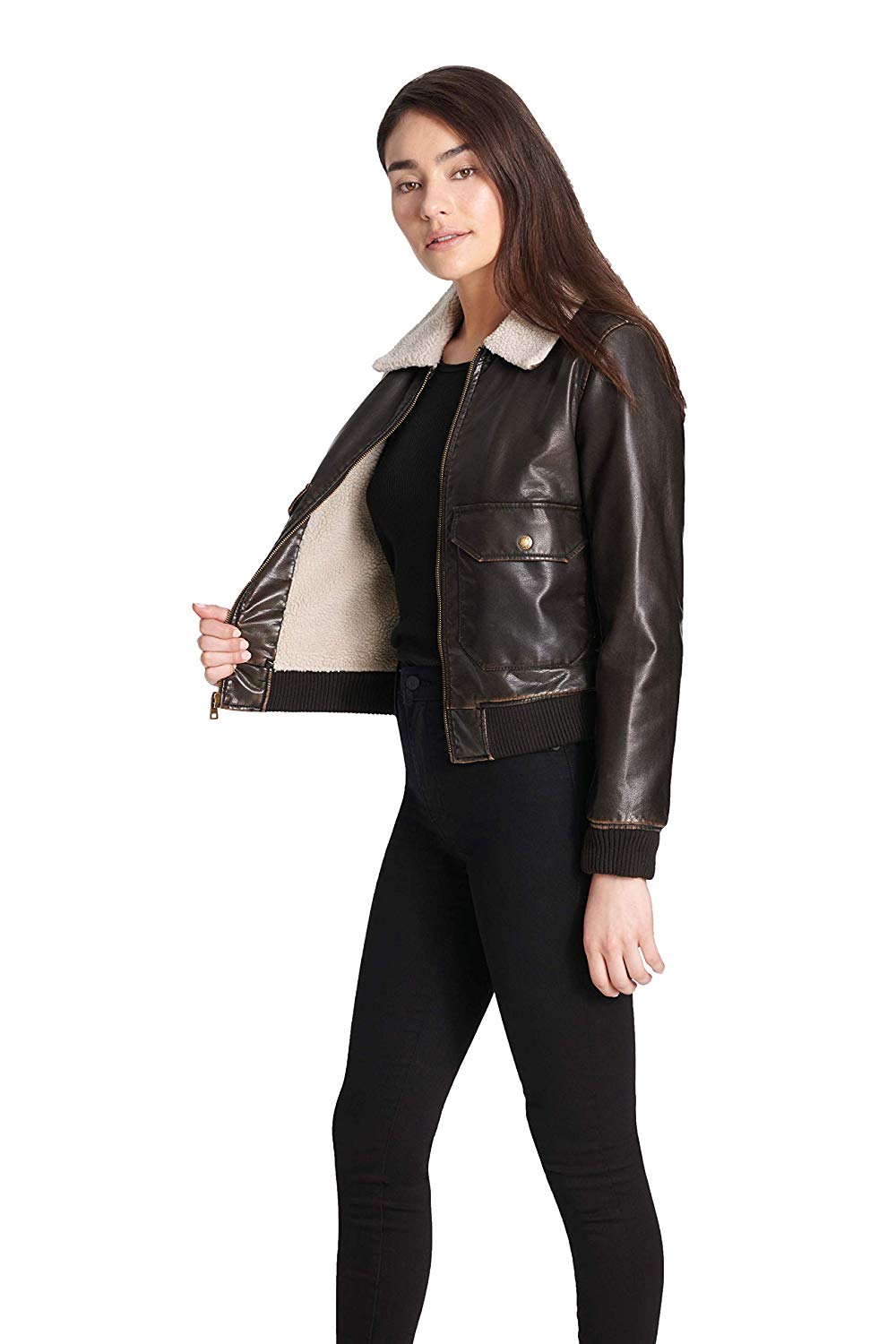 Levi's Women's Faux Leather Sherpa Aviator Bomber Jacket