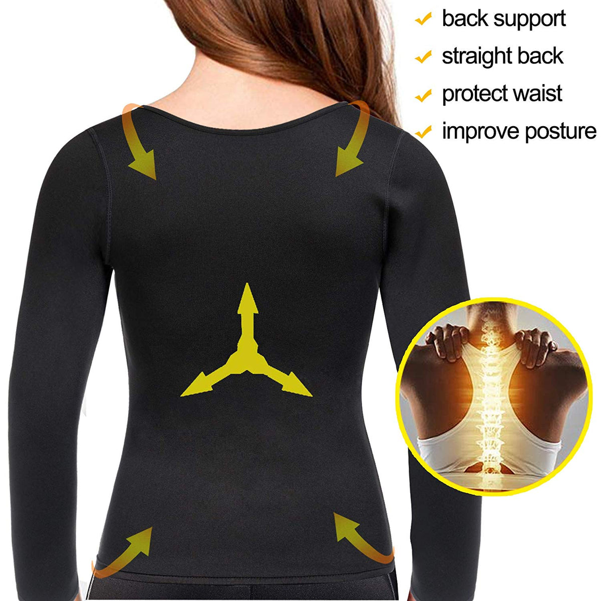 Gotoly Women Waist Trainer Hot Neoprene Shirt Sauna Suit Sweat Body Shaper Jacket Top Zipper Long Sleeve
