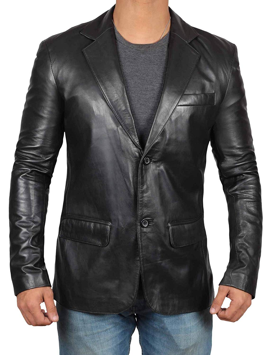 Real Lambskin Brown Leather Mens Blazer