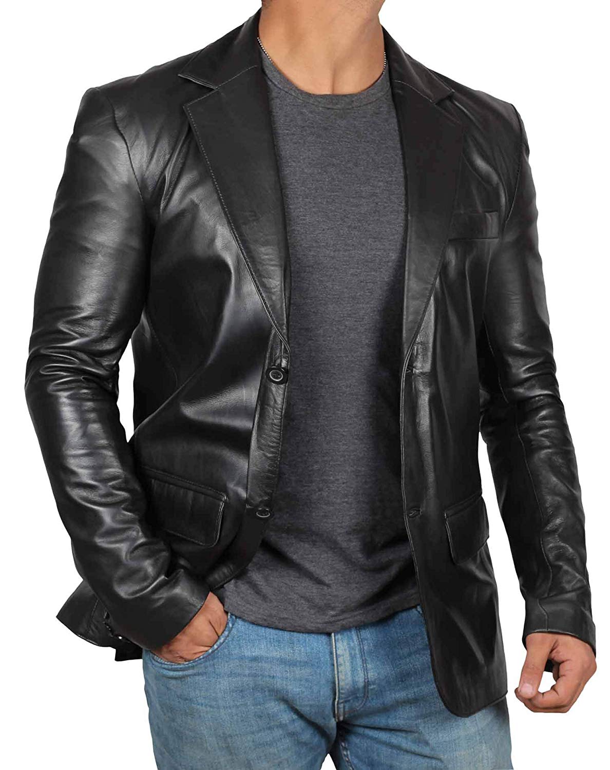 Real Lambskin Brown Leather Mens Blazer