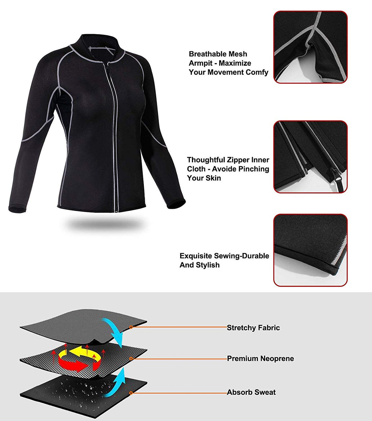 Nebility Women Waist Trainer Jacket Hot Sweat Shirt Weight Loss