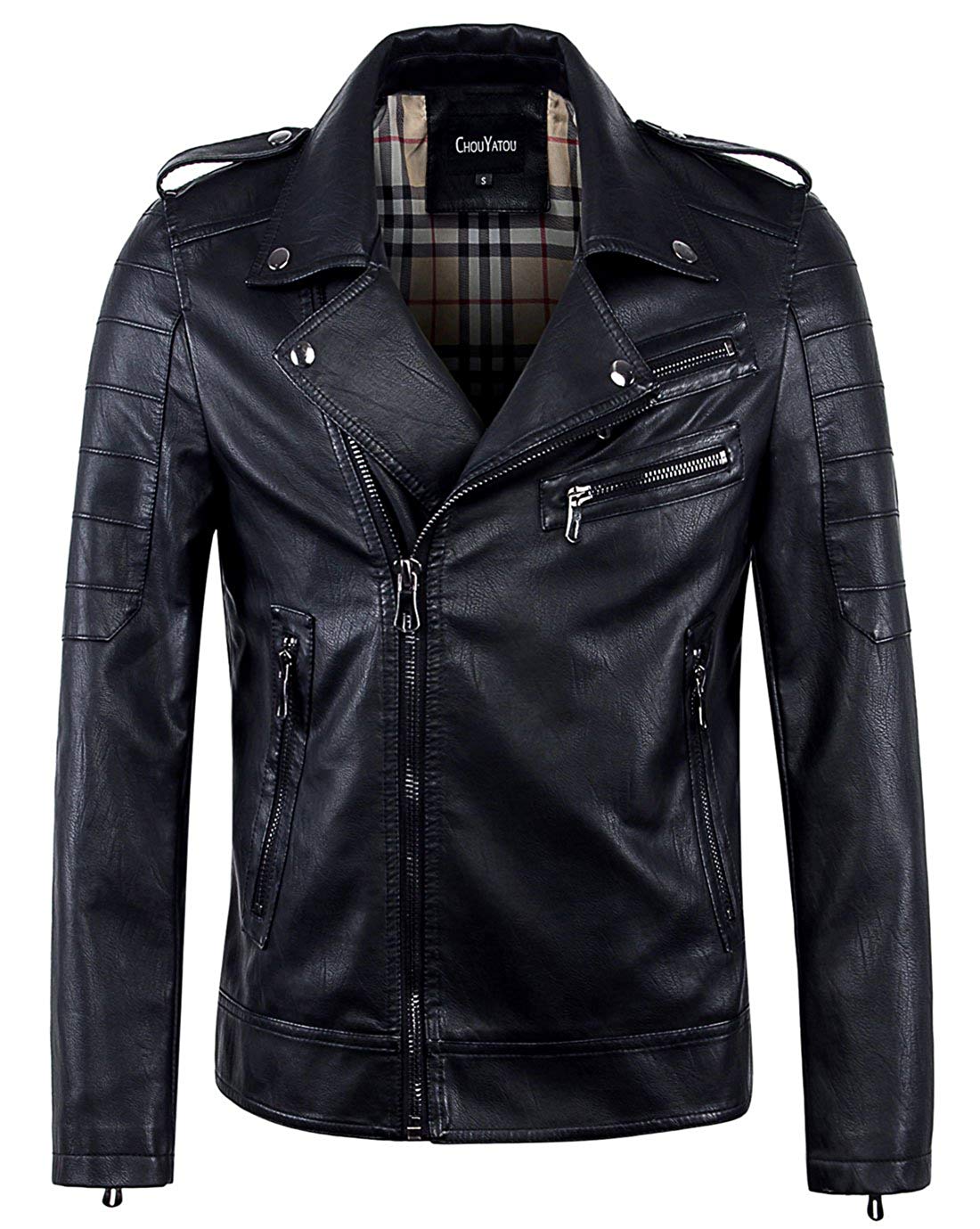 Men's Vintage Asymmetric Zip Lightweight Faux Leather Jacket