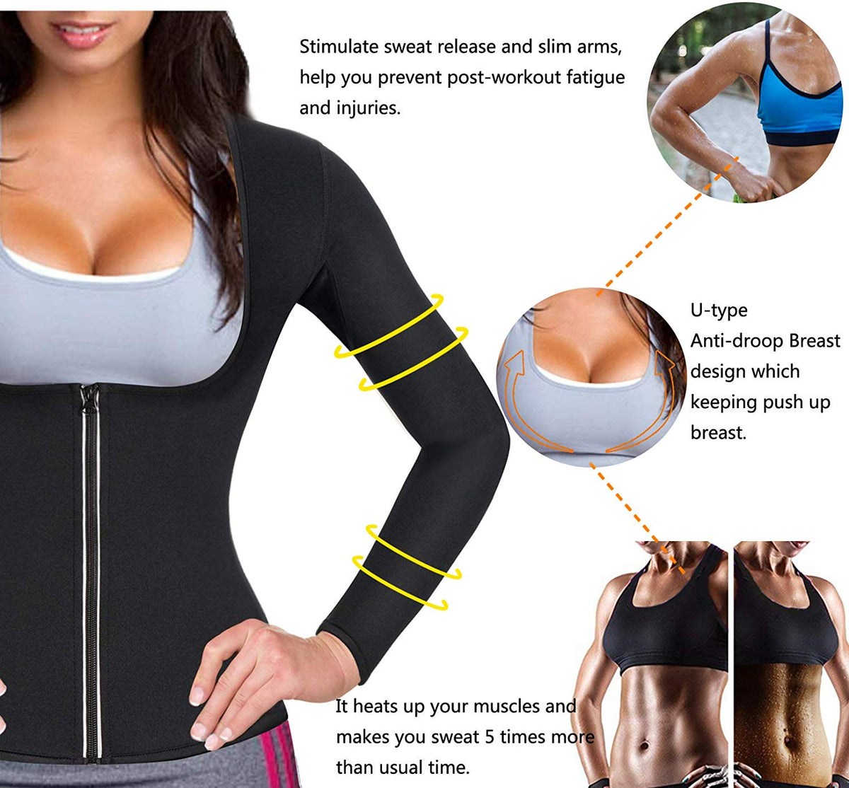 Gotoly Women Waist Trainer Hot Neoprene Shirt Sauna Suit Sweat Body Shaper Jacket Top Zipper Long Sleeve