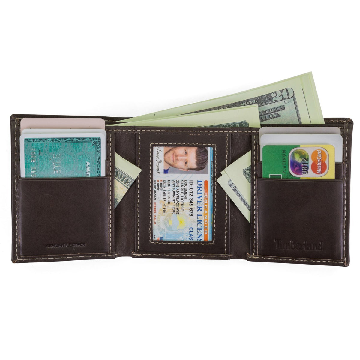 Timberland Mens Leather Trifold Wallet With ID Window
