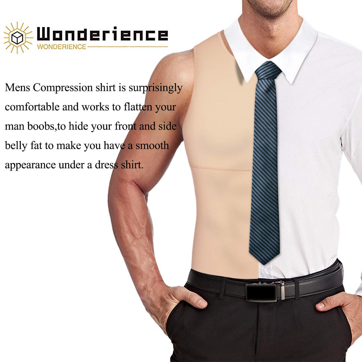 Wonderience Compression Shirts for Men Undershirts Slimming Body Shaper Waist Trainer