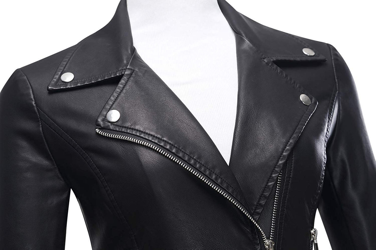 Tanming Women's Faux Leather Moto Biker Short Coat Jacket