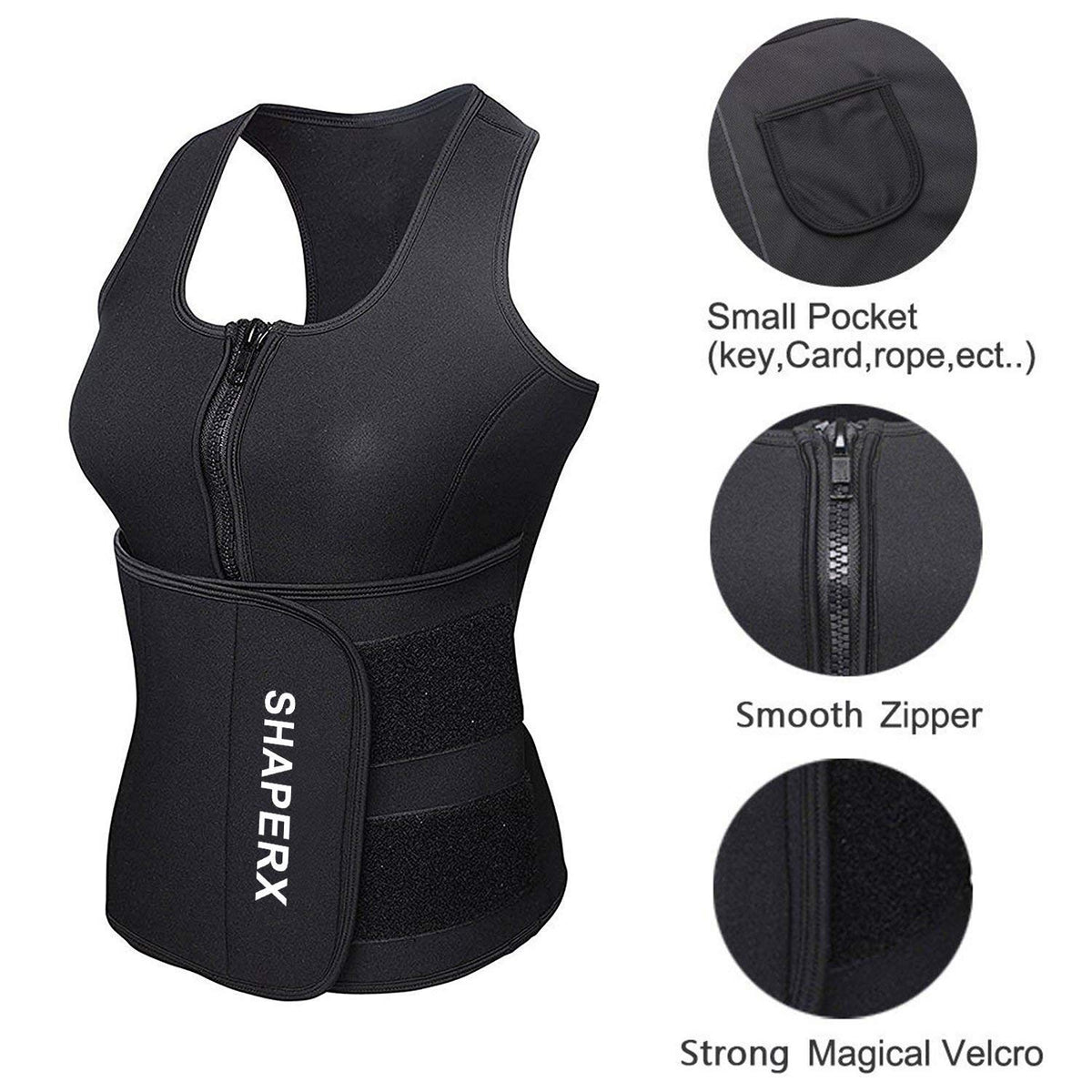 SHAPERX Women Neoprene Hot Sweat Sauna Suit Waist Trainer Vest Adjustable Waist Trimmer Belt Tank Top