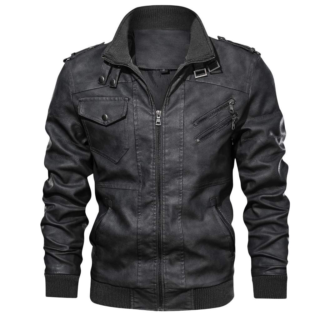 Landscap_Men Leather Motorcycle Jacket Hoodie Zipper Fashion