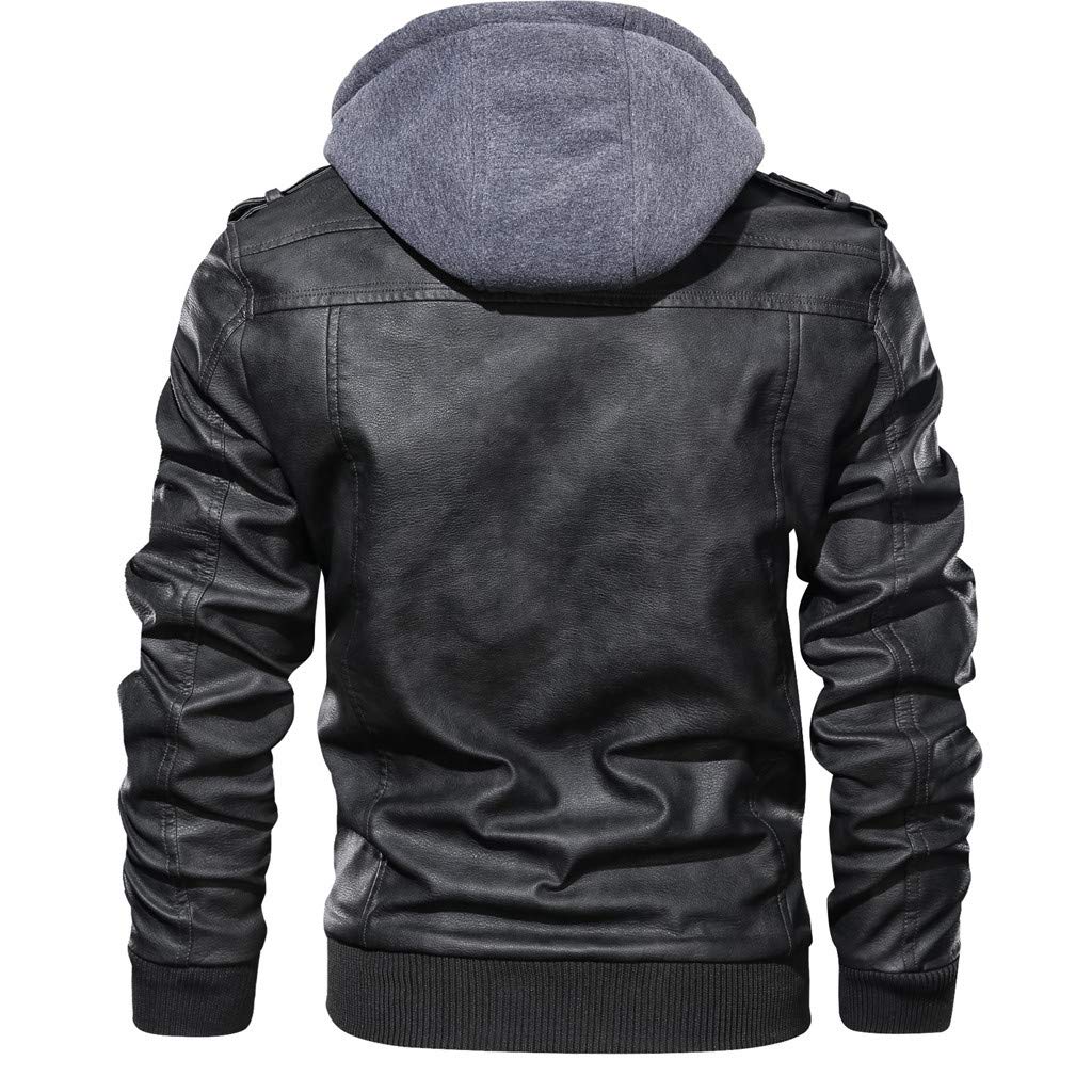 Landscap_Men Leather Motorcycle Jacket Hoodie Zipper Fashion