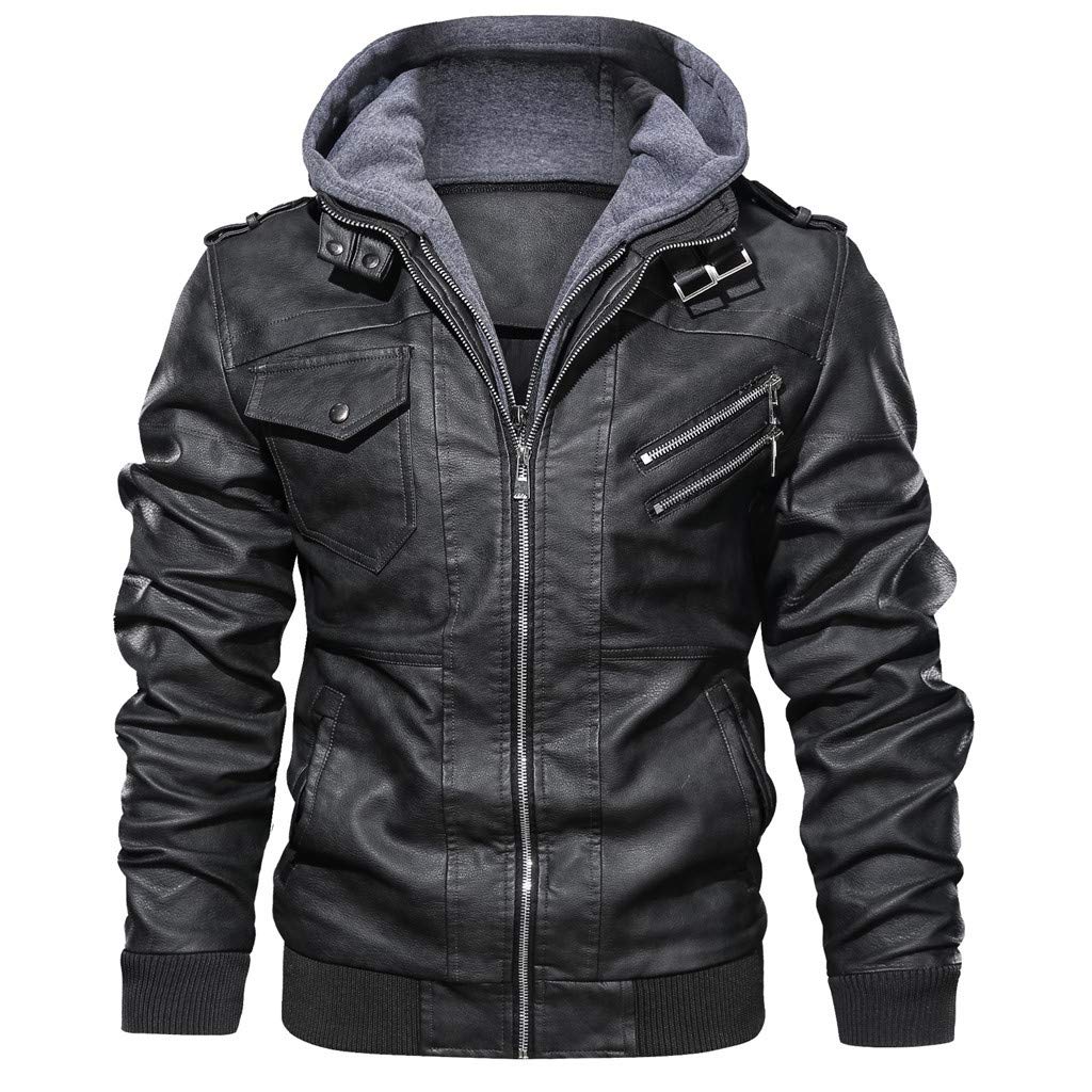 Landscap_Men Leather Motorcycle Jacket Hoodie Zipper Fashion