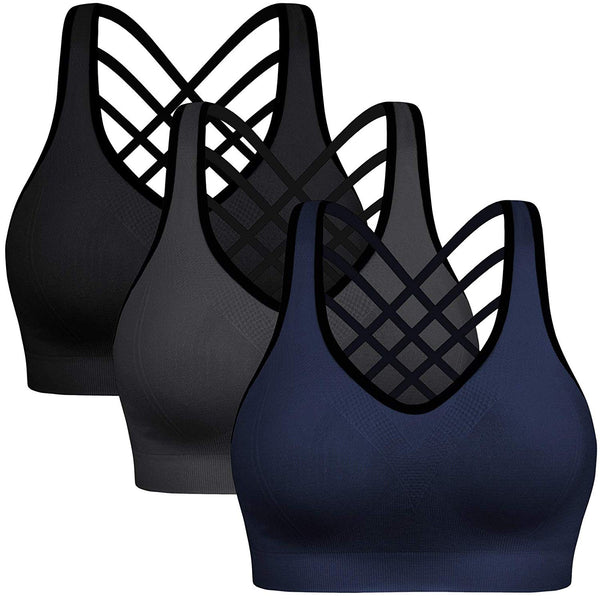 Padded Strappy Sports Bras for Women - Activewear Tops for Yoga Running Fitness