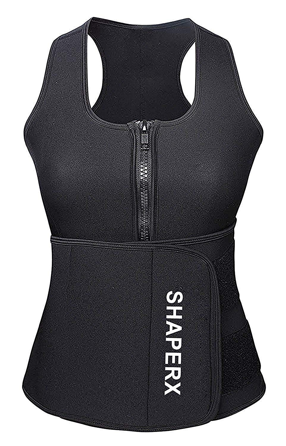 SHAPERX Women Neoprene Hot Sweat Sauna Suit Waist Trainer Vest Adjustable Waist Trimmer Belt Tank Top
