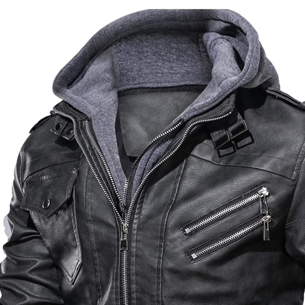 Landscap_Men Leather Motorcycle Jacket Hoodie Zipper Fashion