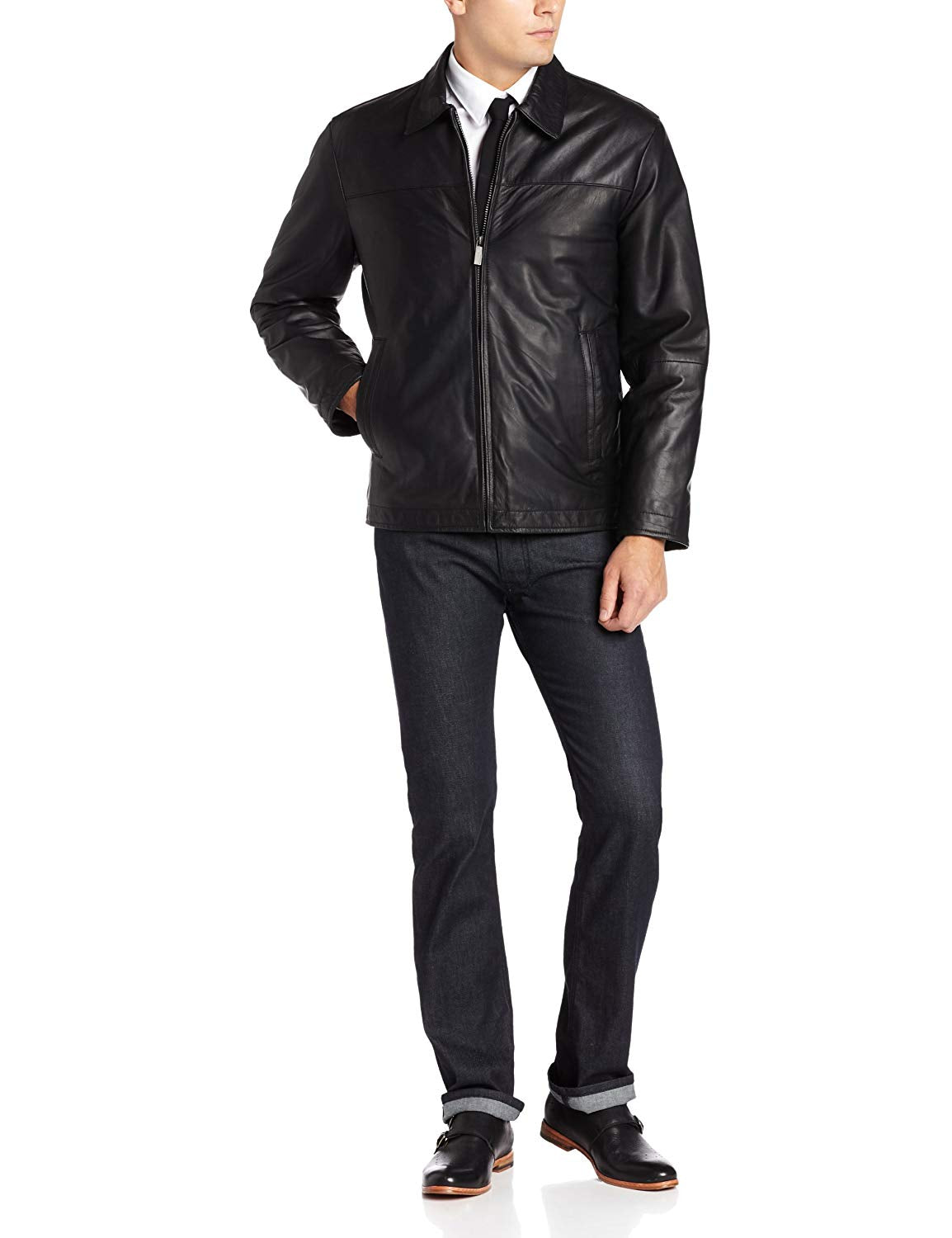 chouyatou Men's Zip Lightweight Faux Leather Biker Jacket