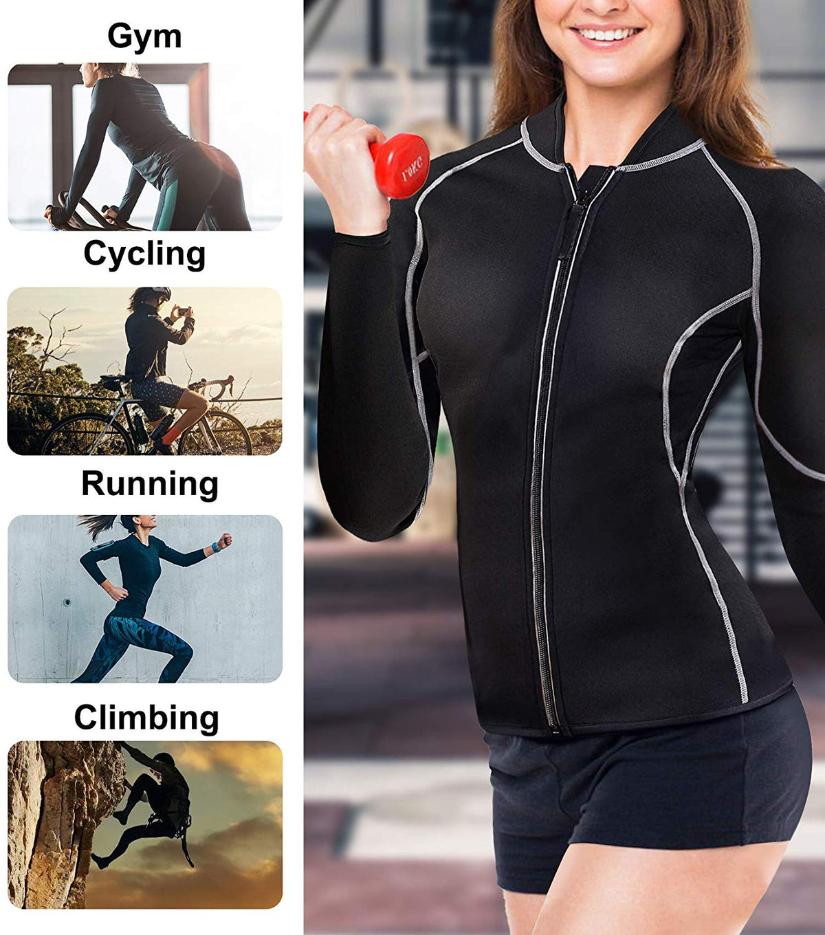 Nebility Women Waist Trainer Jacket Hot Sweat Shirt Weight Loss Sauna Suit Workout Body Shaper Neoprene Top Long Sleeve