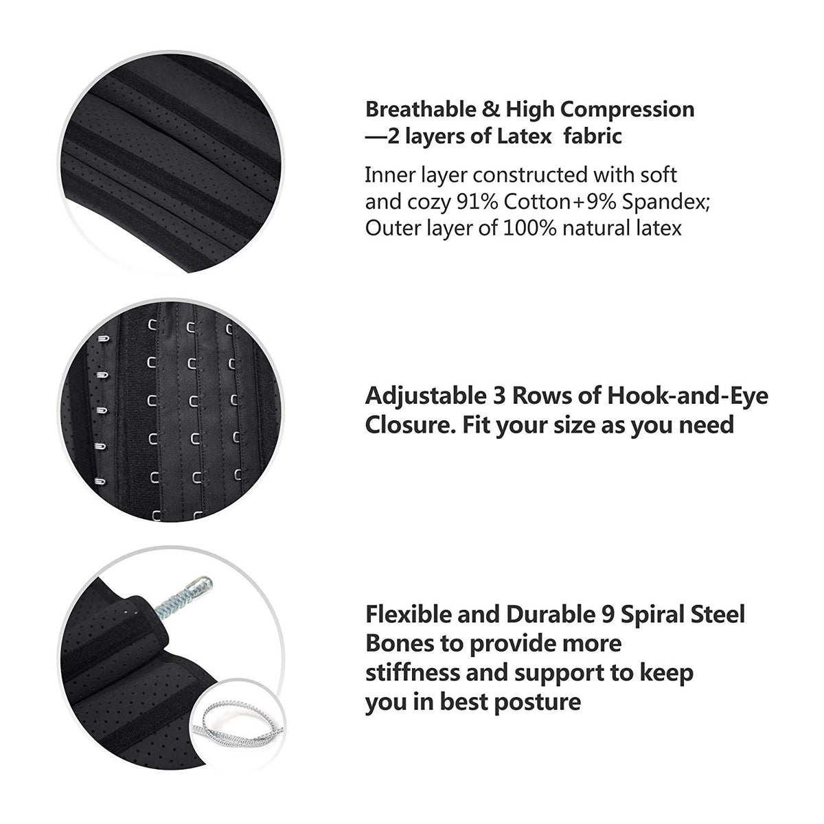 SHAPERX Women's Latex Colombian Waist Trainer Corset Long Torso Weight Loss 3 Hook