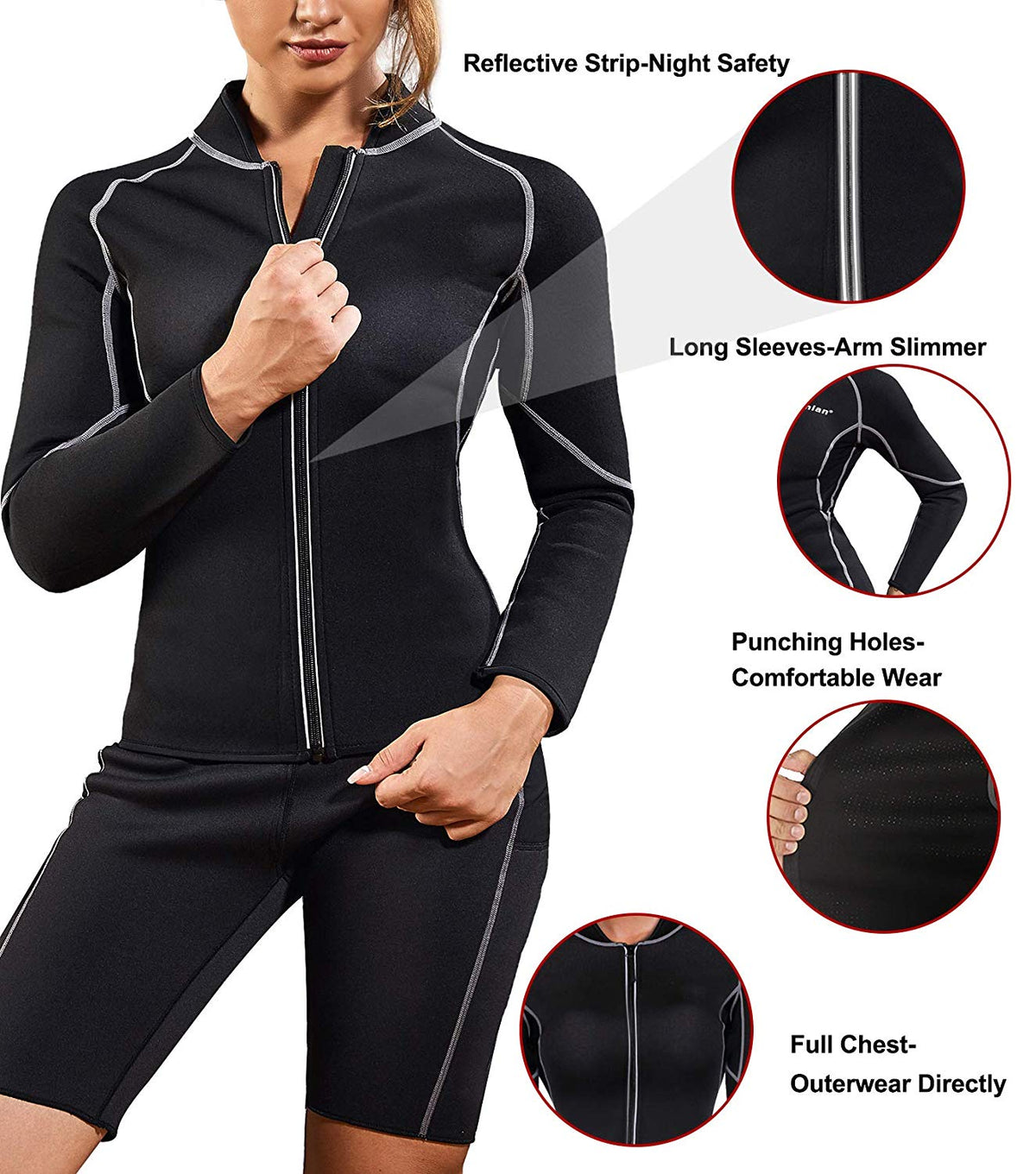 Nebility Women Waist Trainer Jacket Hot Sweat Shirt Weight Loss Sauna Suit Workout Body Shaper Neoprene Top Long Sleeve