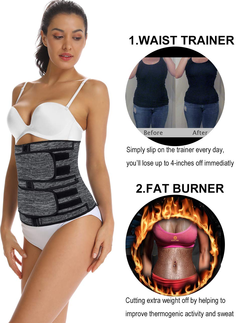 HOPLYNN Neoprene Sweat Waist Trainer Corset Trimmer Belt for Women