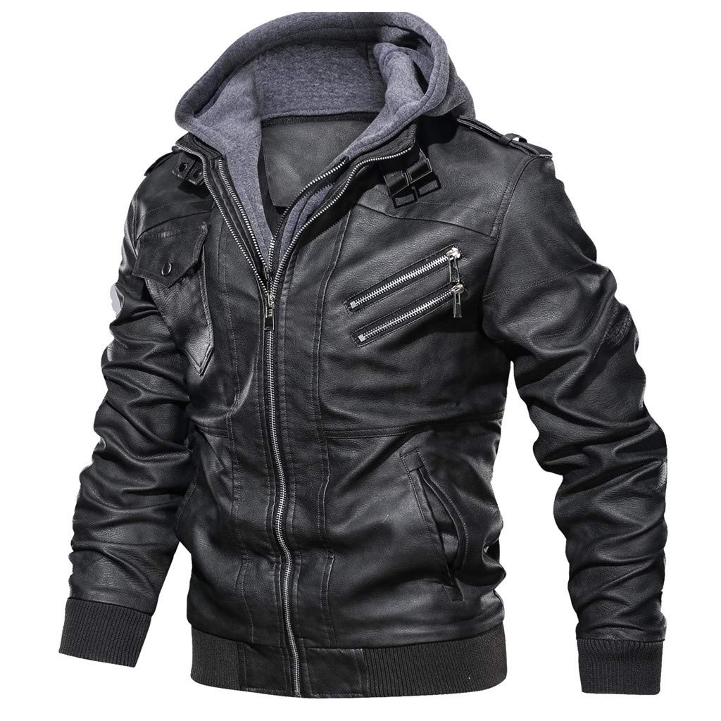 Landscap_Men Leather Motorcycle Jacket Hoodie Zipper Fashion