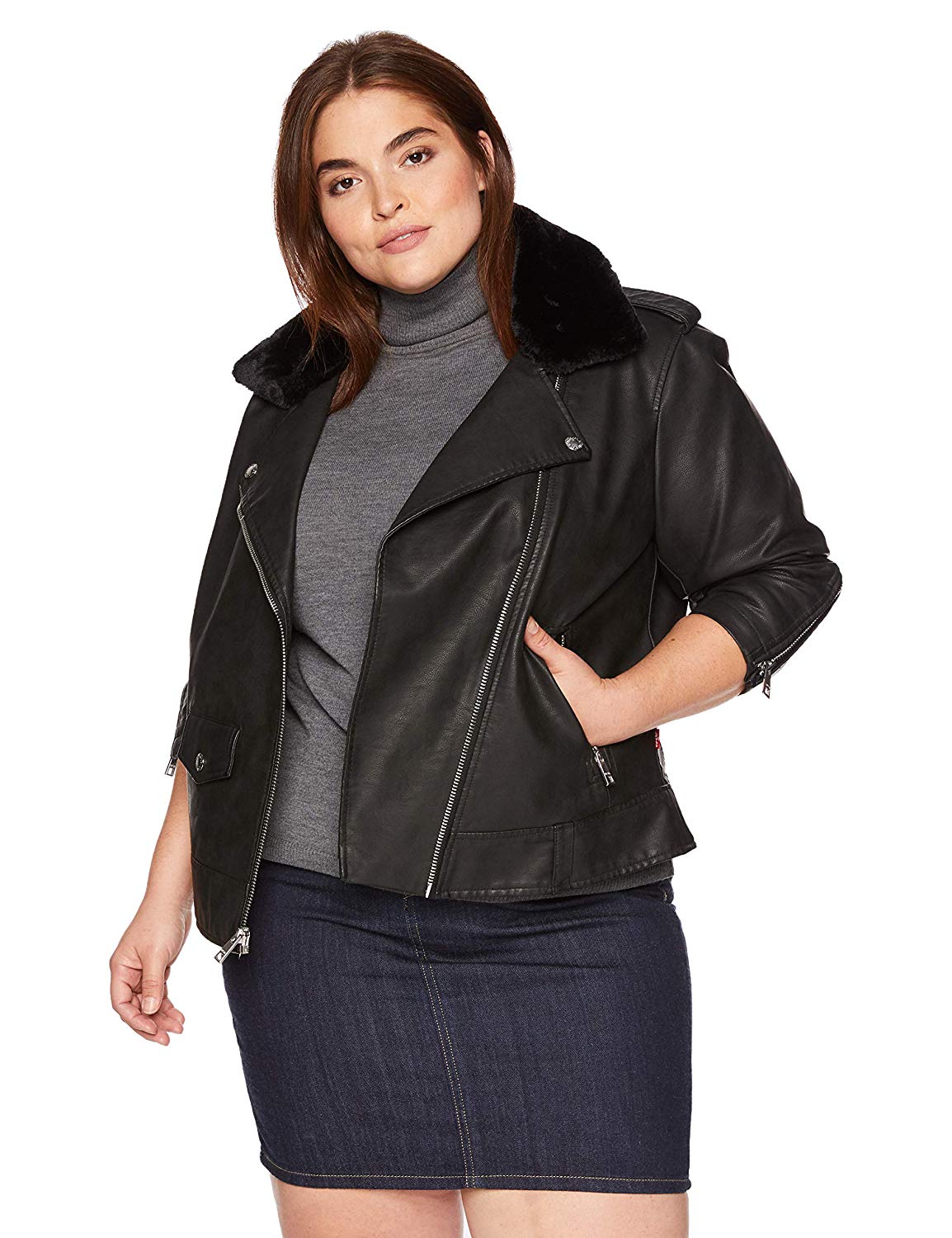 Levi's Women's Plus Size Faux Leather Sherpa Motorcycle Jacket