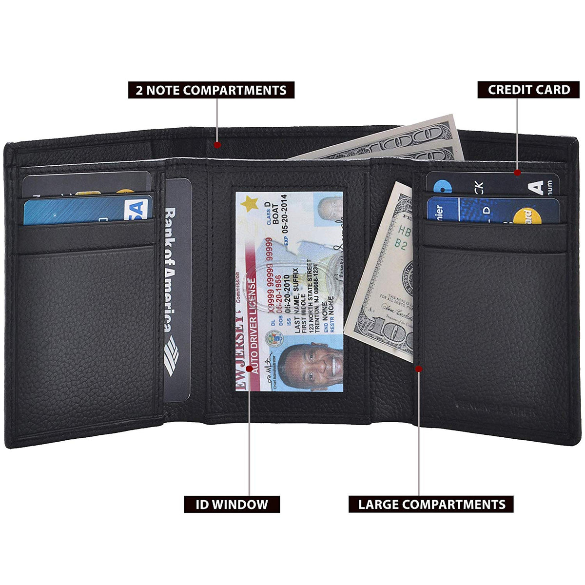 Trifold Wallets for Men - Real Leather RFID