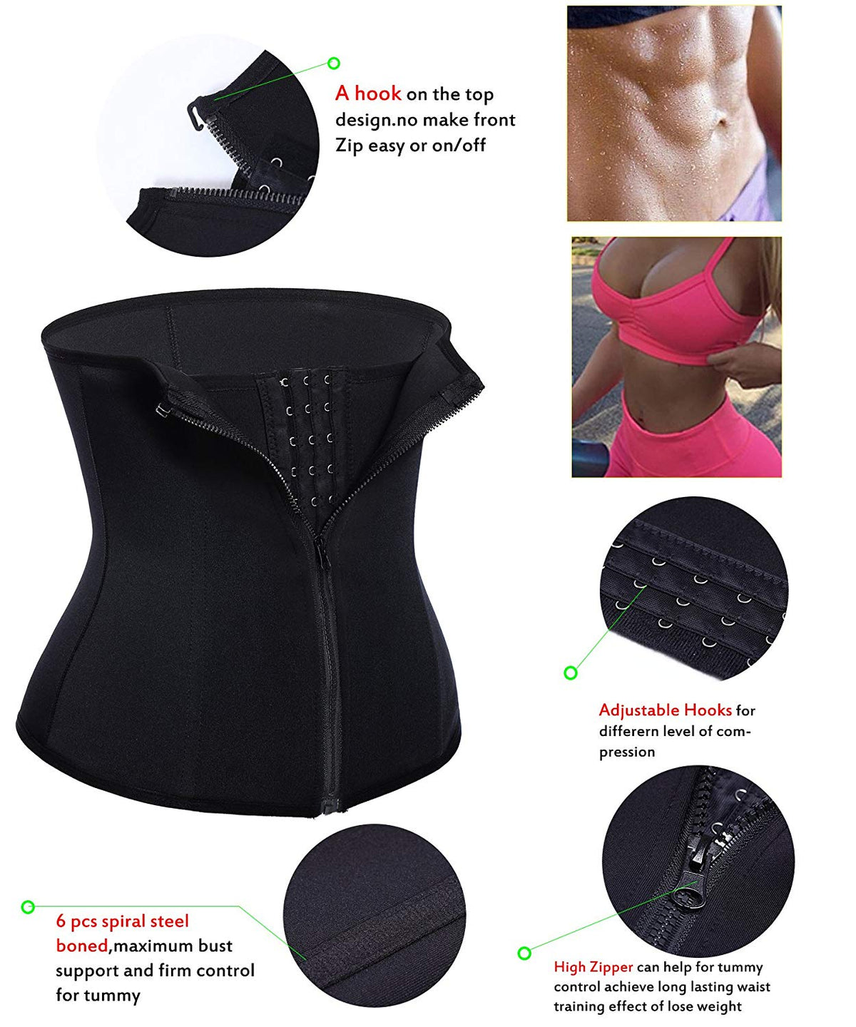 Women Waist Trainer Corset Cincher Zipper Body Shaper for Weight Loss Girdle Top Tummy Underwear Shapewear Workout Shirt
