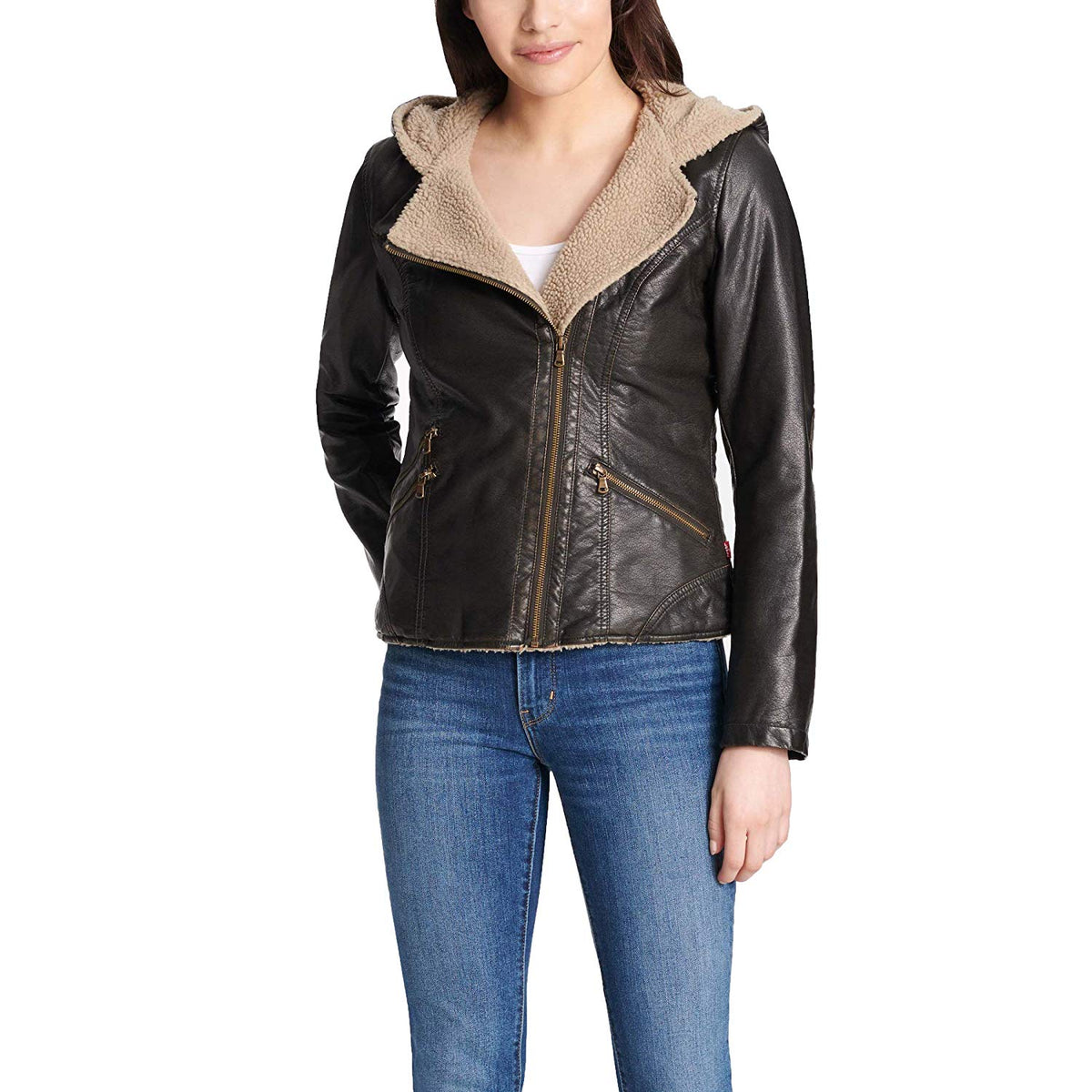 Levi's Women's Assymetrical Sherpa-Lined Faux-Fur Jacket