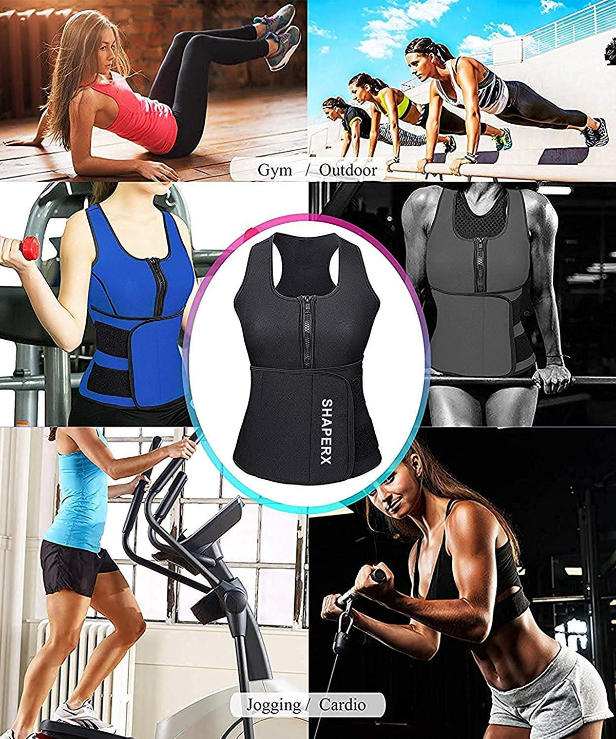 SHAPERX Women Neoprene Hot Sweat Sauna Suit Waist Trainer Vest Adjustable Waist Trimmer Belt Tank Top