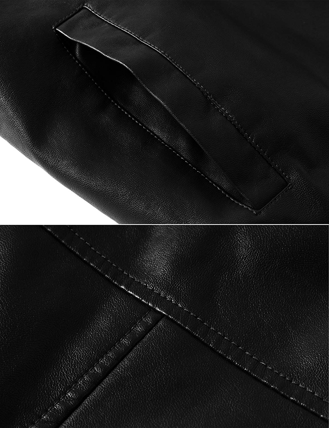 WenVen Men's Winter Stand Collar Moto Bomber Faux Leather Jackets