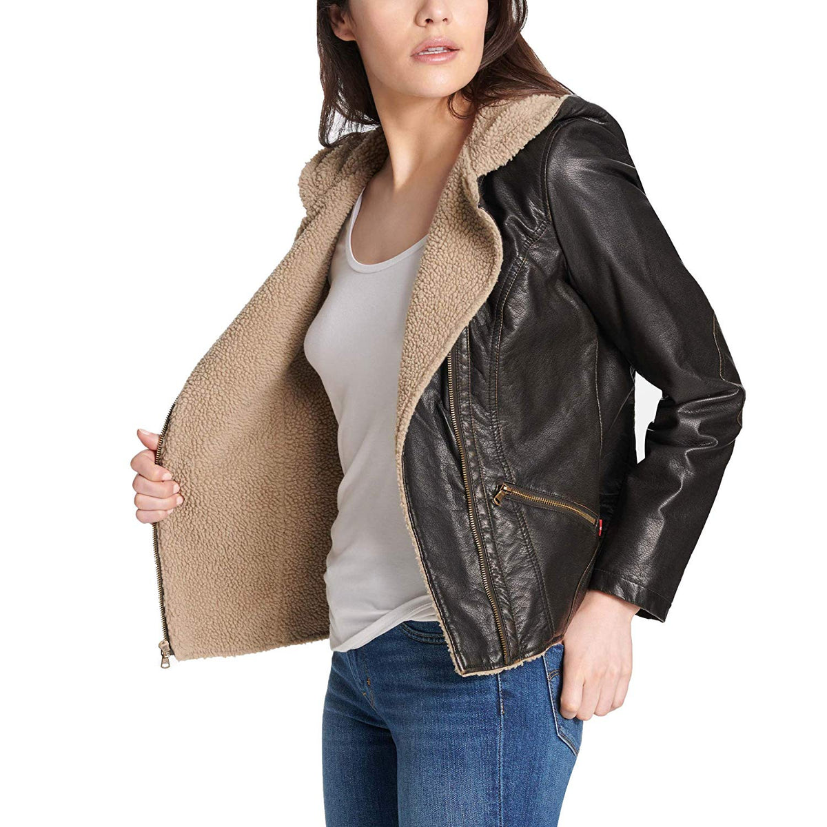 Levi's Women's Assymetrical Sherpa-Lined Faux-Fur Jacket