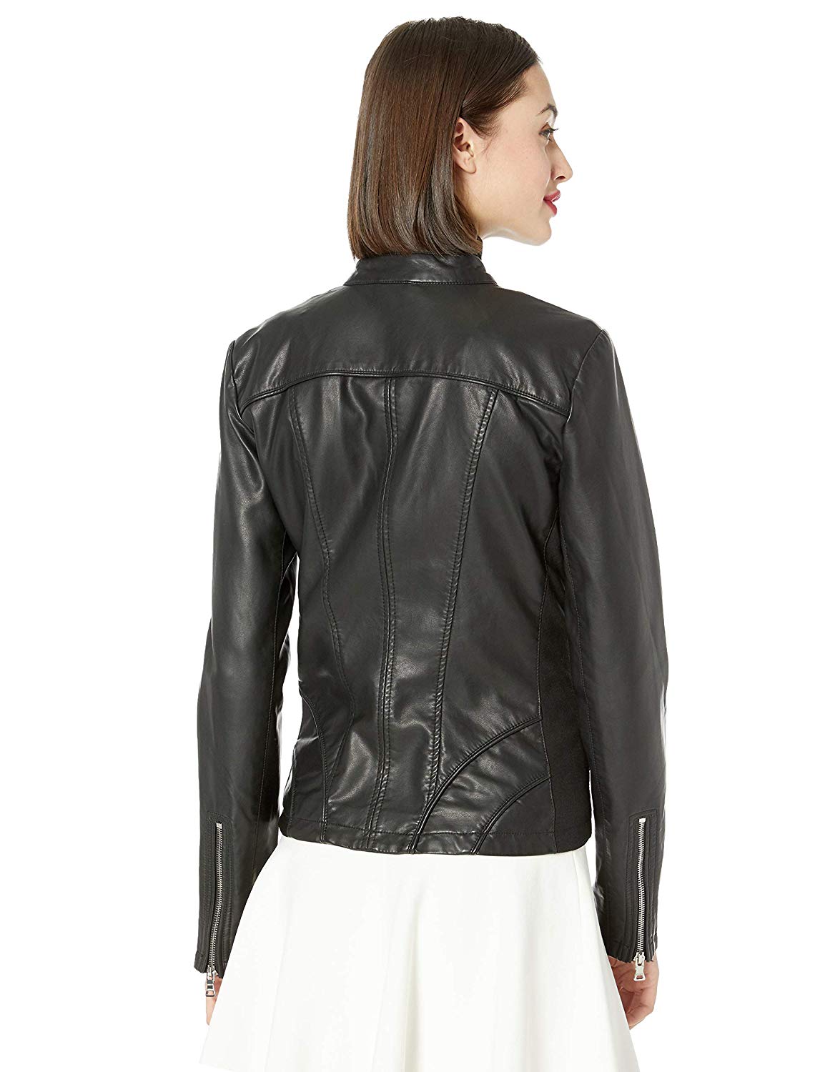 GUESS Women's Faux Leather Zip Front Scuba Jacket