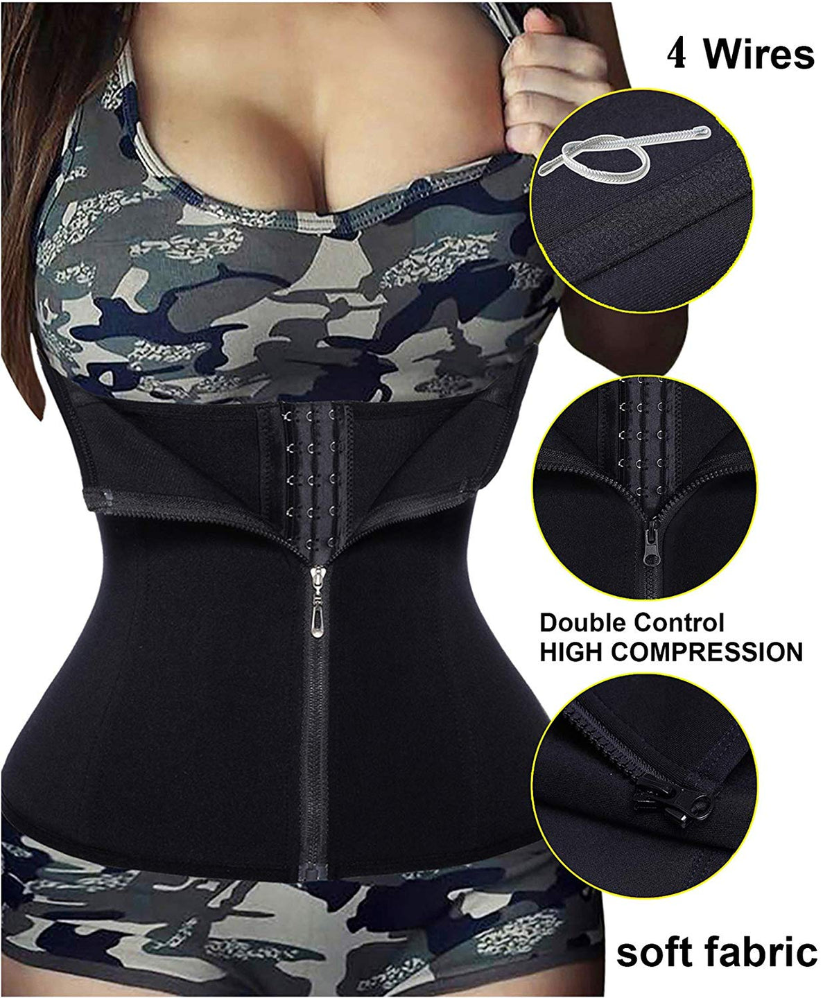 Ursexyly Women Waist Trainer Corset Zipper Hook Shapewear Double Control Body Shaper Tummy Fat Burning Waist Cincher
