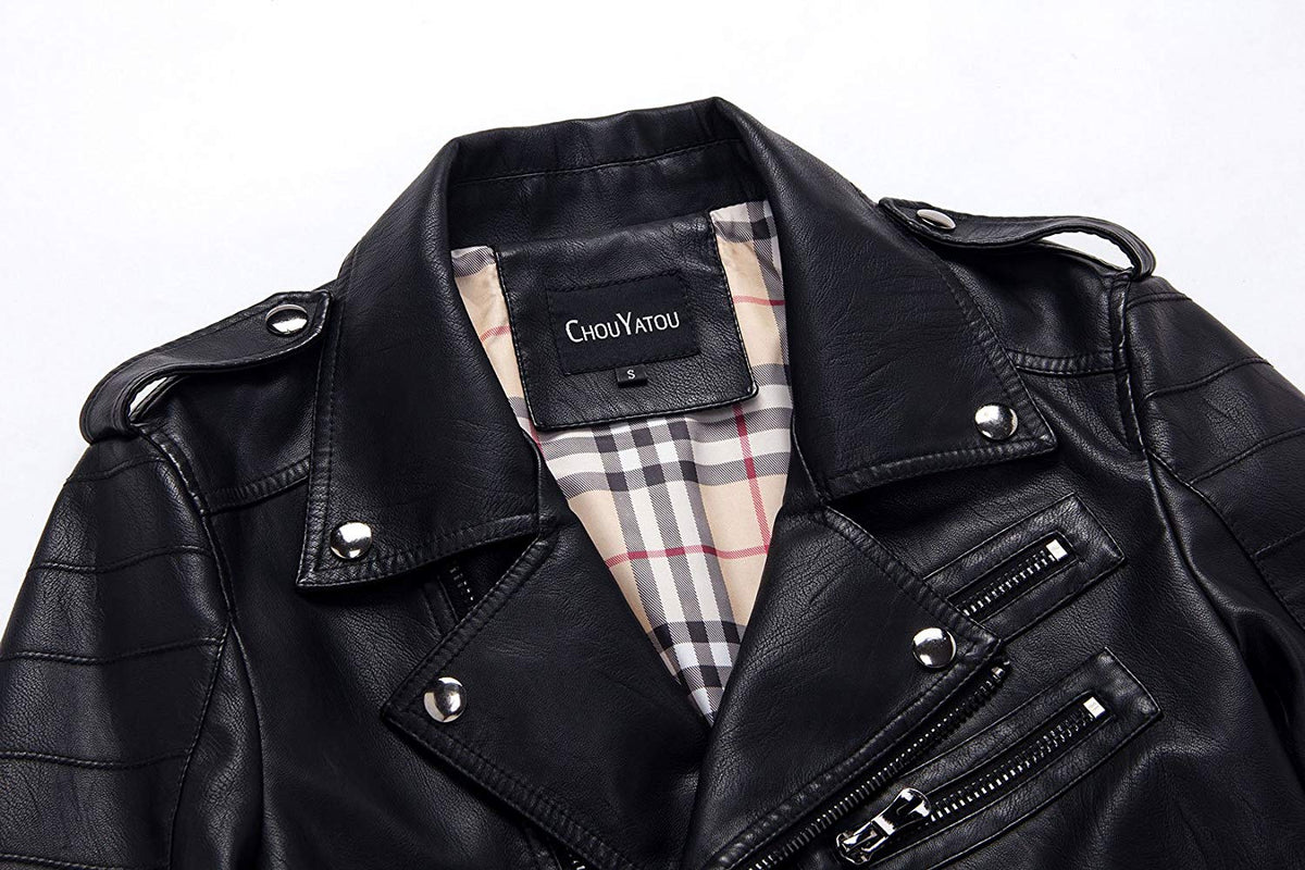 Men's Vintage Asymmetric Zip Lightweight Faux Leather Jacket