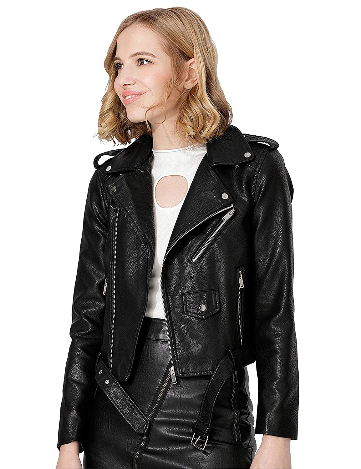 Jhichic Women's Faux Leather Textured jacket