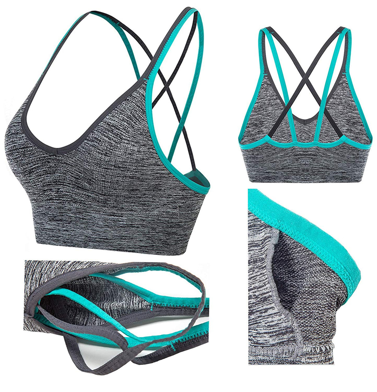 AKAMC Women's Removable Padded Sports Bras Medium Support Workout Yoga Bra 3 Pack